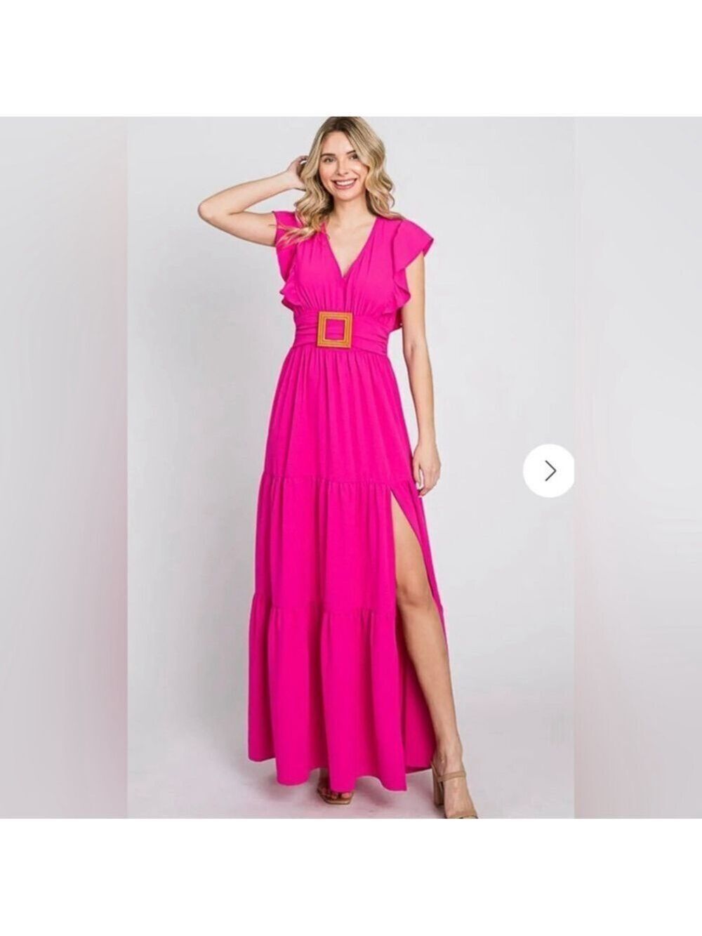 Gee Gee Fancy Fizz tiered maxi dress in fuchsia. Size 3X